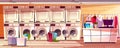 Laundry shop, laundromat room vector illustration