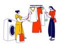 Laundry Staff Steam off Garment at Public Laundrette. Female Character Use Steamer Iron for Clothes Care Dry Cleaning