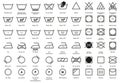 Laundry textile care instruction symbols, textile washing and ironing signs. Machine, hand wash signs, dry cleaning and Royalty Free Stock Photo