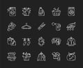 Laundry types and equipment chalk white icons set on black background. Laundromat, wet and dry cleaning, express laundry Royalty Free Stock Photo