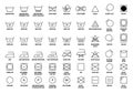 Laundry vector icons set. Care clothes instructions on labels, machine or hand washing signs collection. Water, ironing