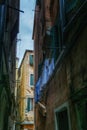 Laundry in Venice Weathered buildings narrow alley Royalty Free Stock Photo