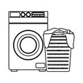 Laundry wash and cleaning icons in black and white