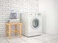 Laundry. Washing machine with detergent and towels Royalty Free Stock Photo