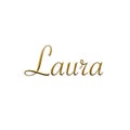 Laura - Female name . Gold 3D icon on white background. Decorative font. Template, signature logo.