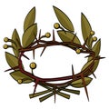 Laurel and thorny wreath. Glory and trials. Vector image