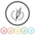 Laurel Wheat ears icon. Set icons in color circle buttons