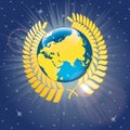 Laurel wreath around the planet earth.Space view Royalty Free Stock Photo
