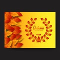 Laurel wreath Autumn leaves fall with yellow background. poster sale template. flyer template. vector illustration Royalty Free Stock Photo