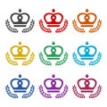 Laurel Wreath with crown Icon, color set Royalty Free Stock Photo