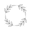 Laurel wreath of four branches with leaves. Simple frame for logo, tags, farmhouse decorations. Floral border in doodle style. Royalty Free Stock Photo