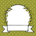 Laurel wreath frame with white polka dots on green background Royalty Free Stock Photo