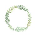 Laurel wreath with greenery branches, mistletoe, eucalyptus - Watercolor illustration. Happy new year and merry christmas. Winter Royalty Free Stock Photo