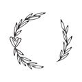 Laurel wreath with heart. Hand drawn floral frame with leaves. Royalty Free Stock Photo