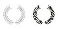 Laurel Wreath Line and Silhouette Black Icon Set. Foliate Award, Tree Branch Symbol Collection. Winner Emblem, Chaplet