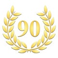 Golden Laurel wreath for 90th anniversary on a white background