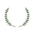 Laurel wreath of two green twigs pointing up. Laconic stylish frame, minimal style. Border of branches and leaves. Vector