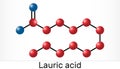 Lauric acid, dodecanoic acid, C12H24O2 molecule. It is a saturated fatty acid