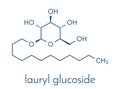 Lauryl glucoside dodecyl glucoside non-ionic surfactant molecule. Mild detergent, often used in cosmetics, shampoos, etc..
