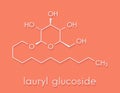 Lauryl glucoside dodecyl glucoside non-ionic surfactant molecule. Mild detergent, often used in cosmetics, shampoos, etc..