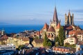 Lausanne city on Lake Geneva, Switzerland