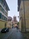 Lausanne, Switzerland - August 20, 2019: Beautiful view of the buildings of the old city and Notre Dame Cathedral in Lausanne. Royalty Free Stock Photo