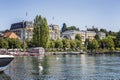 Lausanne, Switzerland, 06/30/2016: Luxurious hotel on the lake in a beautiful European city