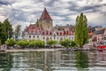 Lausanne, Switzerland, 07/30/2016: Old hotel on the shores of Lake Lemann in a rich European city