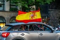 Lausanne, Vaud Canton, Switzerland - July 2 2021: Spain people celebrating victory of football match of UEFA EURO 2020 over Royalty Free Stock Photo