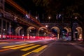 Lausanne, Vaud , Switzerland - 01.10.2021: Car light trails over Lausanne city at night