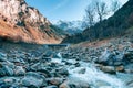 Lauterbrunen Valey and the path to the mountains in Stechelberg