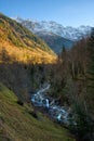 Lauterbrunen Valey and the path to the mountains in Stechelberg