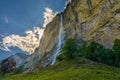 Lauterbrunnen waterfall dramatic sky pasture