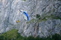 LAUTERBRUNNEN, CANTON OF BERN, SWITZERLAND - SEPTEMBER 16, 2019: BASE jumping in the Swiss village Lauterbrunnen.