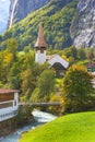 Lauterbrunnen church, Staubbach Falls, Switzerland