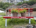 View of an original bench to promote the tourism in Lauterbrunnen, Canton of Bern, in