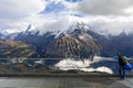 The viewpoint deck at Birg cableway station to observe the Jungfrau, a summit of the Bernese Alps in Switzerland