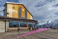 The viewpoint deck located at Birg cableway station to view the Jungfrau, the famous summit of the Bernese Alps in Switzerland