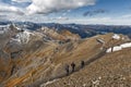 Tourists hiking on the Schilthorn Ridge at the summit of Schilthorn mountain of the Swiss Alps in Switzerland Royalty Free Stock Photo