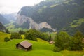 Lauterbrunnen valley with gorgeous waterfall and Swiss Alps Royalty Free Stock Photo