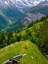 Lauterbrunnen Valley Landscape view from Cable Car at Murren Village, Lauterbrunnen, Switzerland, Europe