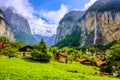 Lauterbrunnen village in an Alps mountains valley, Switzerland