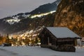 Lauterbrunnen village in the Interlaken Oberhasli district in the canton of Bern in Switzerland. Lauterbrunnen Valley in winter Royalty Free Stock Photo