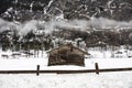 Lauterbrunnen village in the Interlaken Oberhasli district in the canton of Bern in Switzerland. Lauterbrunnen Valley in winter Royalty Free Stock Photo