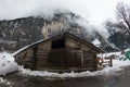 Lauterbrunnen village in the Interlaken Oberhasli district in the canton of Bern in Switzerland. Lauterbrunnen Valley in winter Royalty Free Stock Photo