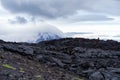 Lava on the background of the Ostry Tolbachik volcano in Kamchatka