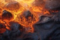 lava bubbling and flowing in volcanic crater