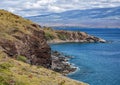 Lava cliffs along the coast of Ma`alaea Bay on the island of Maui in the state of Hawaii. Royalty Free Stock Photo