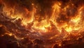 The lava clouds of hell, with flames dancing in their depths and floating up and around them Royalty Free Stock Photo