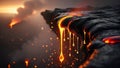lava dripping from a cliff edge, prominently displayed in the foreground Royalty Free Stock Photo